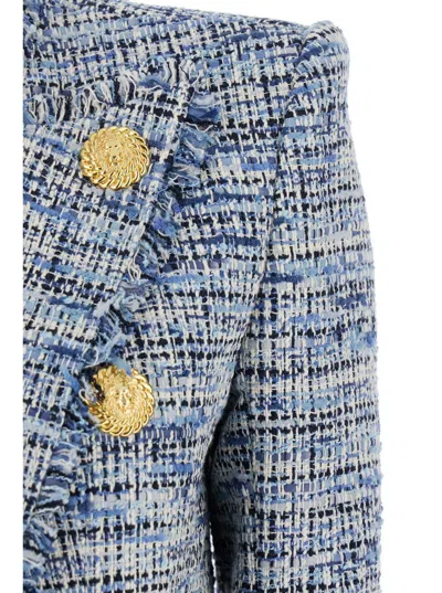Balmain Spencer Button-embellished Frayed Cotton-blend Tweed Blazer