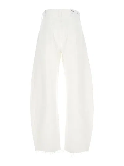 Agolde 'luna' White Jeans With Logo Patch On The Rear And Fringed Hem In Denim Woman