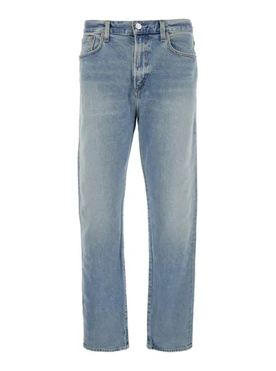 Agolde Curtise Light Blue Five-pocket Jeans With Distress Look In Cotton Man