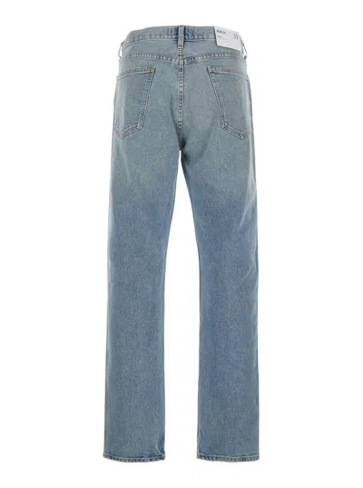 Agolde Curtise Light Blue Five-pocket Jeans With Distress Look In Cotton Man