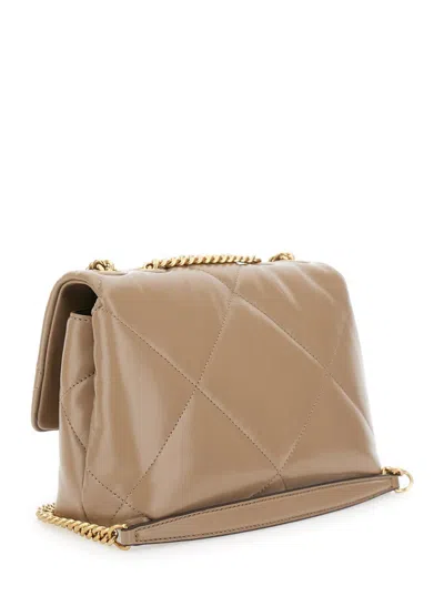 Tory Burch 'kira Diamond Small' Beige Crossbody Bag With Double T Logo In Quilted Leather Woman