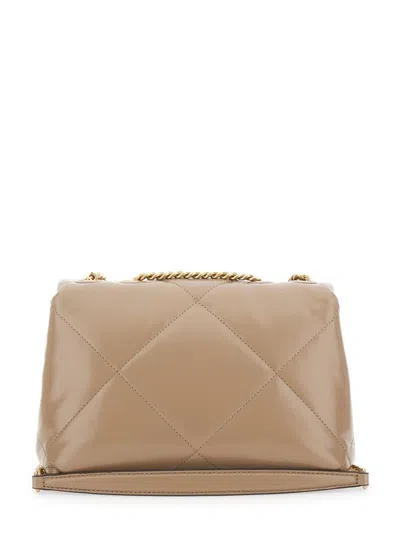 Tory Burch 'kira Diamond Small' Beige Crossbody Bag With Double T Logo In Quilted Leather Woman