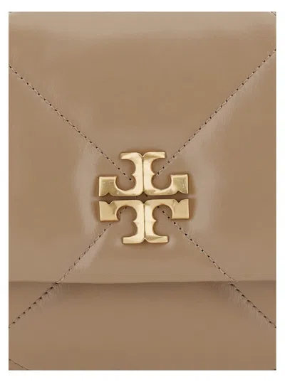 Tory Burch 'kira Diamond Small' Beige Crossbody Bag With Double T Logo In Quilted Leather Woman