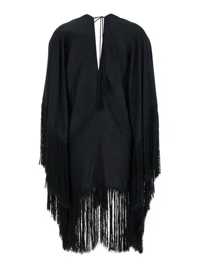 Taller Marmo Black Kaftan With V Neck And Scarf Detail In Viscose Blend Woman