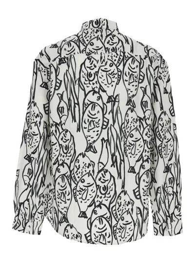 Jacquemus 'la Chemise Simon' White Shirt With All-over Printed Motif In Linen And Viscose Blend Man In White