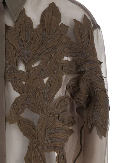 Brunello Cucinelli Brown Shirt With Semi-transparent Design And Embroidery On The Front In Silk Woman