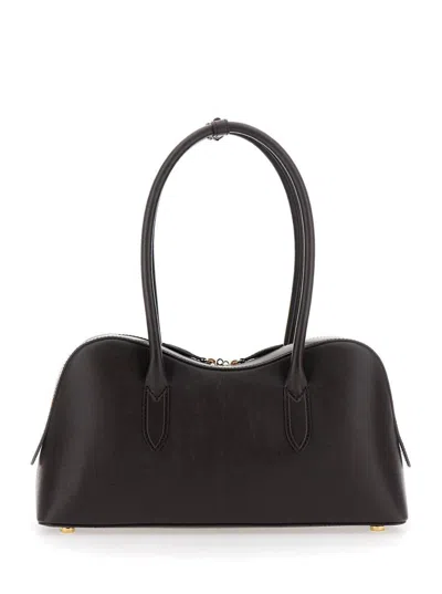 Stella Mccartney 'ryder' Dark Brown Shoulder Bag With Double Top Handle And Logo Padlock Detail In Eco-leather Woman