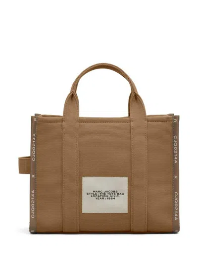 Marc Jacobs 'small Tote' Beige Tote With Contrasting Logo Embroidery In Cotton And Polyester Woman