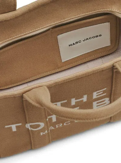 Marc Jacobs 'small Tote' Beige Tote With Contrasting Logo Embroidery In Cotton And Polyester Woman