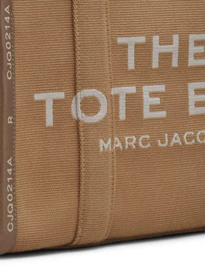 Marc Jacobs 'small Tote' Beige Tote With Contrasting Logo Embroidery In Cotton And Polyester Woman