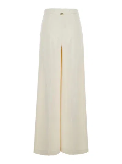 Twinset Beige Pants With Logo Pendant And Side Zip Closure In Tech Fabric Woman