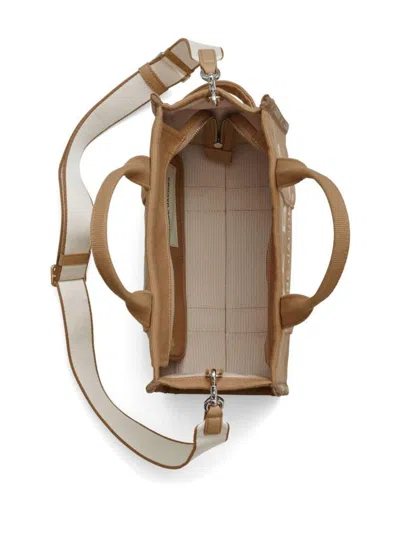 Marc Jacobs 'small Tote' Beige Tote With Contrasting Logo Embroidery In Cotton And Polyester Woman