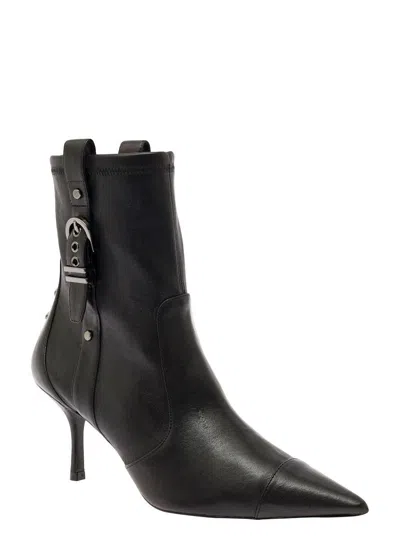 Stuart Weitzman Black Bootie With Buckle Detail And Stiletto Heel In Smooth Leather Woman