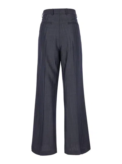 Etro Grey Wide Pants With Concealed Closure In Wool Blend Woman