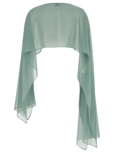 Plain Grey Stole With Boat Neckline In Sheer Fabric Woman