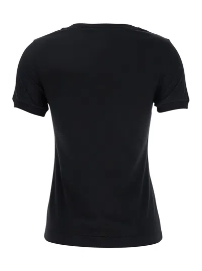 Dolce & Gabbana Black T-shirt With Logo Decorated With Crystals On The Front In Cotton Woman In Blue