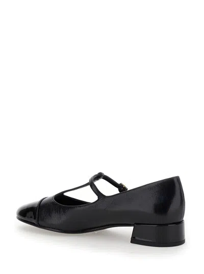 Tory Burch Black Ballet Shoes With Cap Toe And Low Block Heel In Patent Leather Woman