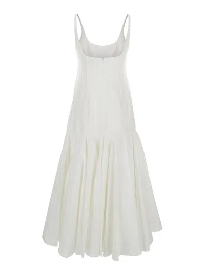 Jacquemus La Robe Agave White Sleeveless Long Dress With Square Neck And Flared Hem In Cotton Blend Woman In Neutral