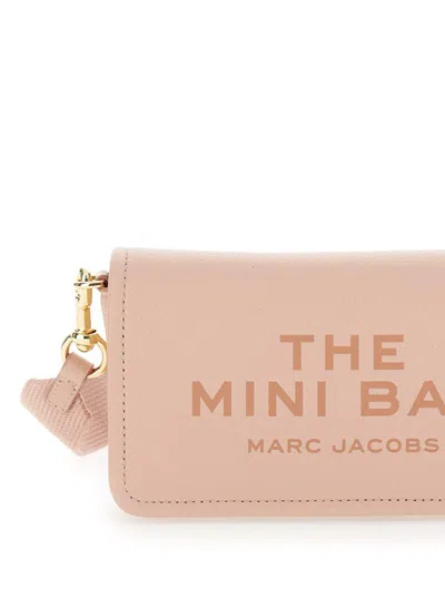 Marc Jacobs 'the Mini Bag' Pink Crossbody Bag With Logo Detail In Hammered Leather Woman