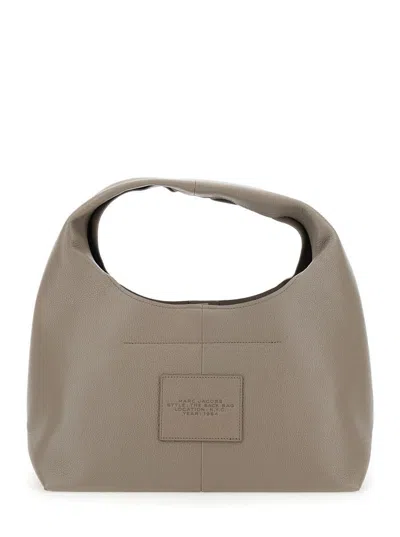 Marc Jacobs 'the Sack' Grey Shoulder Bag With Embossed Logo In Hammered Leather Woman