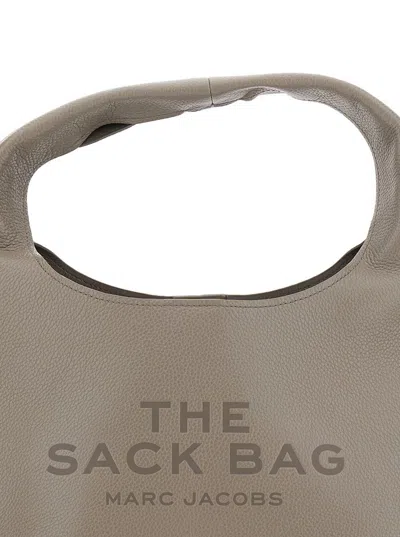 Marc Jacobs 'the Sack' Grey Shoulder Bag With Embossed Logo In Hammered Leather Woman