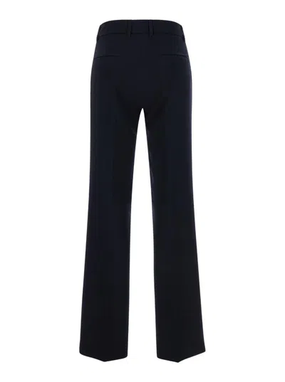 Plain Straight Blue Pants With Belt Loops In Fabric Woman