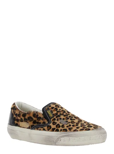 Golden Goose Brown Low Top Sneakers With Embossed Logo On The Heel And All-over Leopard Motif In Leather Woman