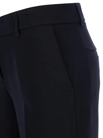 Plain Straight Blue Pants With Belt Loops In Fabric Woman