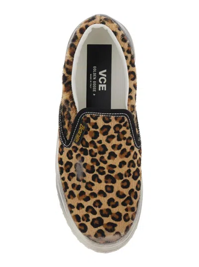 Golden Goose Brown Low Top Sneakers With Embossed Logo On The Heel And All-over Leopard Motif In Leather Woman