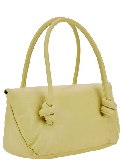 Jil Sander Knot Small Yellow Shoulder Bag With Laminated Logo In Patent Leather
