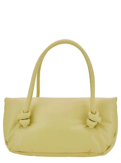 Jil Sander Knot Small Yellow Shoulder Bag With Laminated Logo In Patent Leather