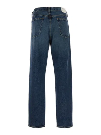 Agolde Blue Straight Jeans With Branded Button In Cotton Blend Denim