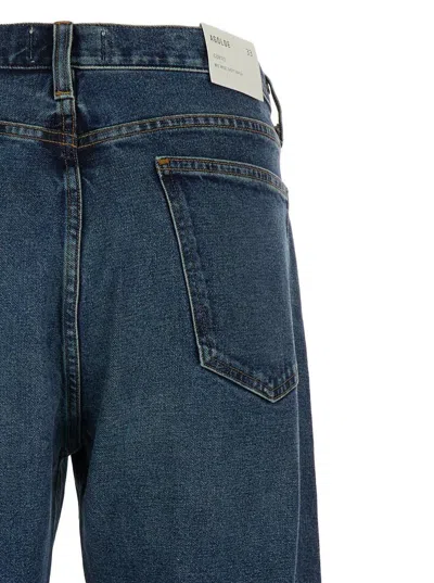 Agolde Blue Straight Jeans With Branded Button In Cotton Blend Denim