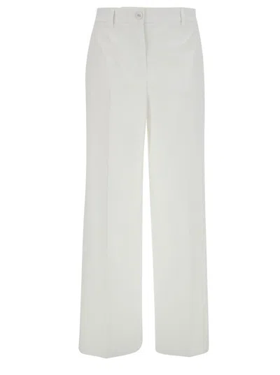 Dolce & Gabbana White Palazzo Pants With Logo Detail In Stretch Cotton Woman
