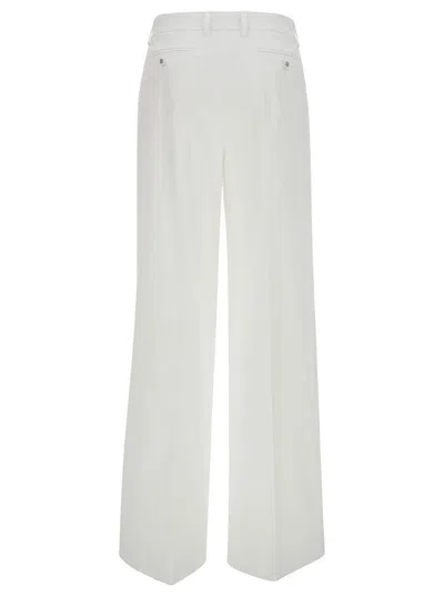 Dolce & Gabbana White Palazzo Pants With Logo Detail In Stretch Cotton Woman