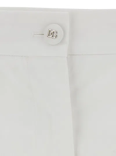 Dolce & Gabbana White Palazzo Pants With Logo Detail In Stretch Cotton Woman