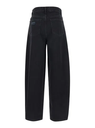 Ganni Black Pants With High Waist And Logo Patch On The Rear In Cotton Woman