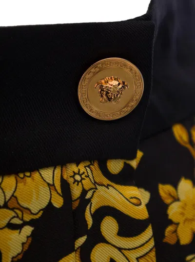 Versace Black And Golden Pleated Skirt With Baroque Print All-over In Silk Woman