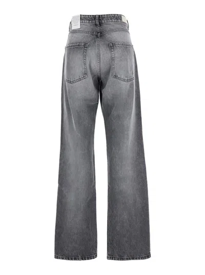 Icon Denim Grey Jeans With Wide Leg And Logo Patch On The Rear In Denim Woamn
