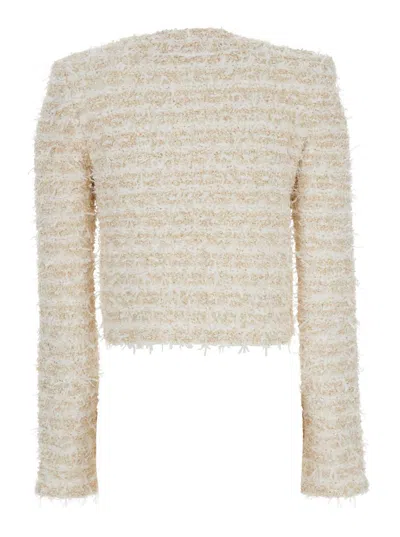 Balmain White Crewneck Cardigan With Jewel Buttons