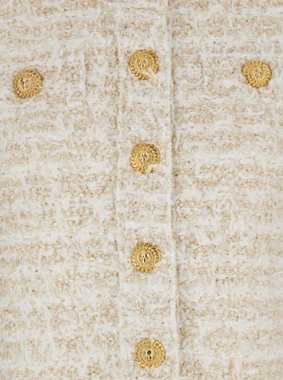 Balmain White Crewneck Cardigan With Jewel Buttons