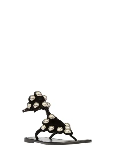 Isabel Marant 'velvet' Black Sandals With Jewels And Decorative Studs In Leather Woman