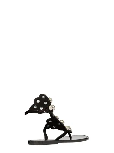 Isabel Marant 'velvet' Black Sandals With Jewels And Decorative Studs In Leather Woman