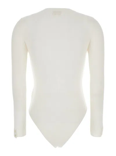 Shushu-tong White Bodysuit With Decorated Neckline And Front Logo In Wool Blend Woman