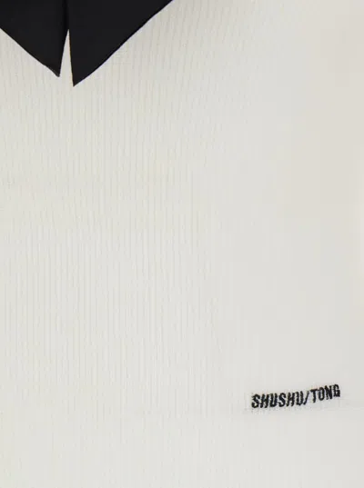 Shushu-tong White Bodysuit With Decorated Neckline And Front Logo In Wool Blend Woman