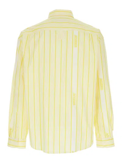 Jacquemus La Chemise Simon Beige Shirt With Classic Collar And All-over Striped Motif In Cotton Man