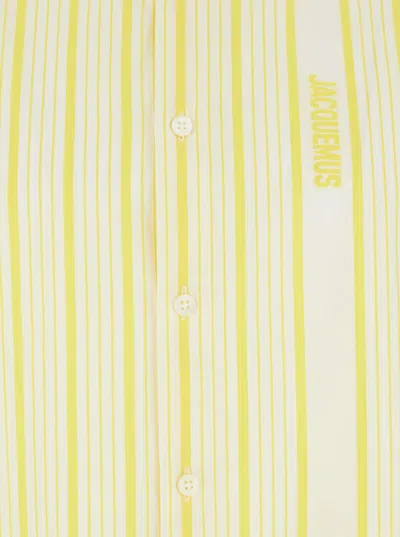 Jacquemus La Chemise Simon Beige Shirt With Classic Collar And All-over Striped Motif In Cotton Man