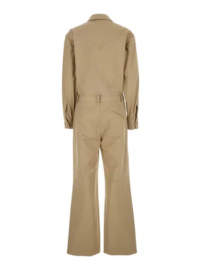 Federica Tosi Beige Jumpsuit With Patch Pockets On The Chest And Belt Loops On The Waist In Fabric Woman