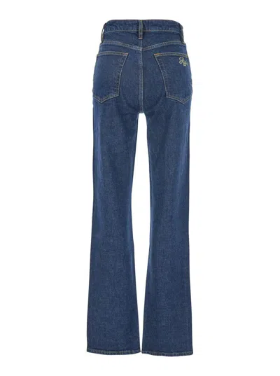 Frame X Ritz Paris 'the Ritz Ruler' Blue Flared Jeans With Logo Plaque On The Waist And Logo Embroidery On The Rear In