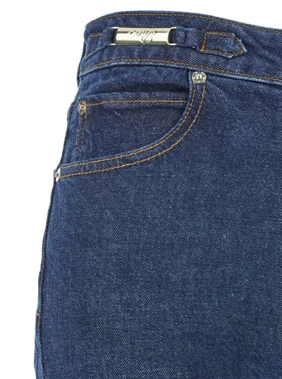 Frame X Ritz Paris 'the Ritz Ruler' Blue Flared Jeans With Logo Plaque On The Waist And Logo Embroidery On The Rear In